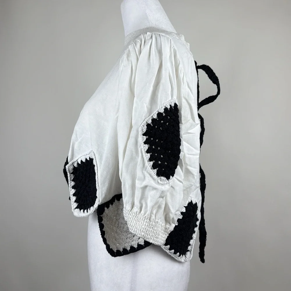Anthropologie Bow-Back Crochet Crop Top in Black & White One Size
